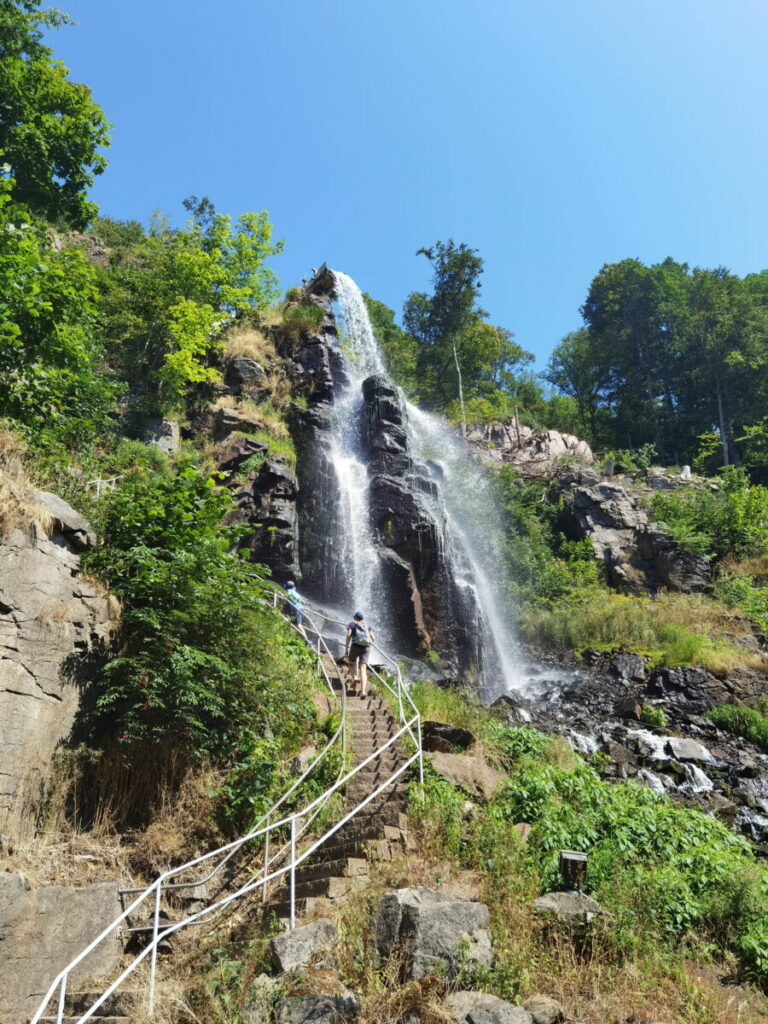 Lass dir die Trusetaler Wasserfall Wanderung keinesfalls entgehen! Unbedingt auf den Stufen nach oben!